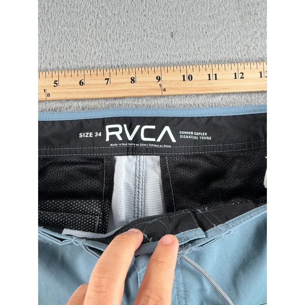 RVCA Curren Caples Signature Trunk Board Shorts Mens 34 Blue Green Striped Surf